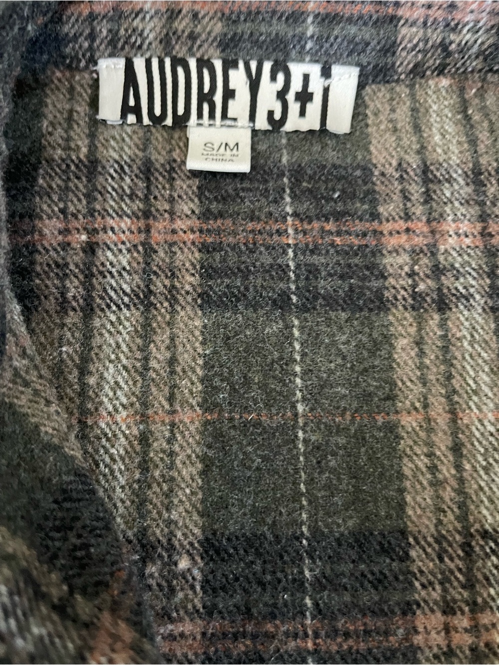 Audrey 3+1 Plaid Flannel Shirt S/M Green Brown Oversized Button Down Shacket - Picture 5 of 6